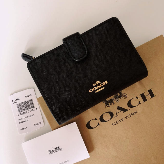 新品 COACH コーチ  二つ折り財布 メンズ レディース ブラック 財布