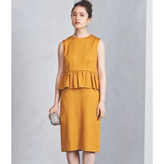 ユナイテッドアローズ(UNITED ARROWS)の【しーちゃん様 専用】ワンピース ウエストフリル イエロー 40 Lサイズ(ひざ丈ワンピース)