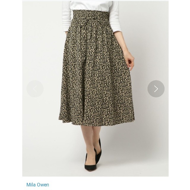 Mila Owen(ミラオーウェン)のMila Owen ウエストシャーリング花柄フレアスカート レディースのスカート(ひざ丈スカート)の商品写真