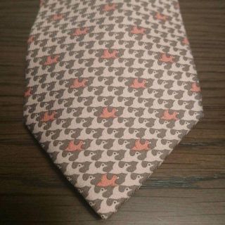 エルメス(Hermes)の〔専用品〕エルメス ネクタイ　ピンクベージュ×ダークブラウン　動物柄　鳥(ネクタイ)