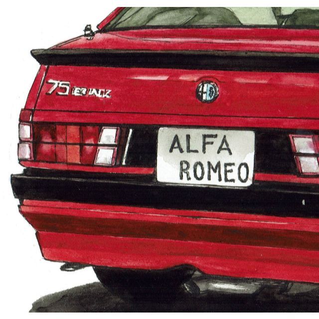 Alfa Romeo(アルファロメオ)のGC-556アルファロメオ75限定版画 直筆サイン額装●作家 平右ヱ門 エンタメ/ホビーの美術品/アンティーク(版画)の商品写真