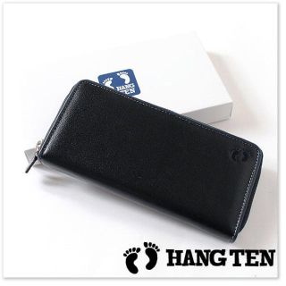 ハンテン(HANG TEN)の【新品・未使用】HANG TEN 水牛革ラウンドファスナー 長財布 黒 刺繍入り(長財布)