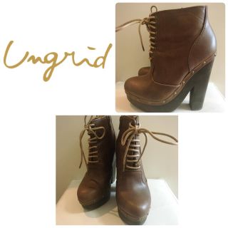 アングリッド(Ungrid)のアングリッド♡ダークブラウン フェイクレザー   レースアップ  ブーツ♡(ブーツ)