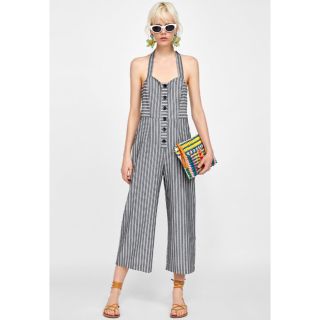 ザラ(ZARA)の完売品 ザラ ホルターネック ストライプ キュロット オールインワン ワンピ (サロペット/オーバーオール)