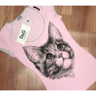 ドルチェアンドガッバーナ(DOLCE&GABBANA)の新品 タグ付き■ D&G ドルガバ■ 猫顔・袖なし カットソー■ピンク■綿■M■(Tシャツ(半袖/袖なし))