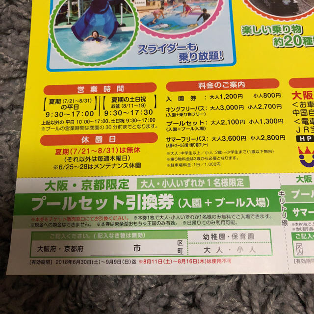 東条湖おもちゃ王国チケット チケットの施設利用券(遊園地/テーマパーク)の商品写真