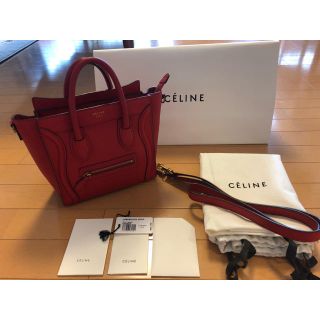 セリーヌ(celine)のセリーヌ ラゲージナノ カーフスキン レッド（コクリコ）(ショルダーバッグ)