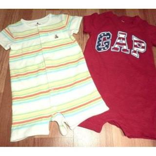 ベビーギャップ(babyGAP)のbaby Gap ギャップ ■ ロンパース２枚セット ■ 白赤■ 70■ベビー服(ロンパース)