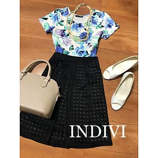 インディヴィ(INDIVI)の☆INDIVI☆インディヴィ シースルーチェックスカート(ひざ丈スカート)