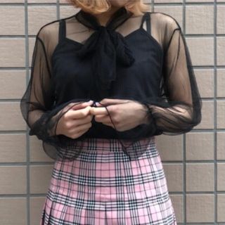 ハニーミーハニー(Honey mi Honey)の即決値下可💋タグ付新品 Babypink seer ribbon blouse(シャツ/ブラウス(長袖/七分))