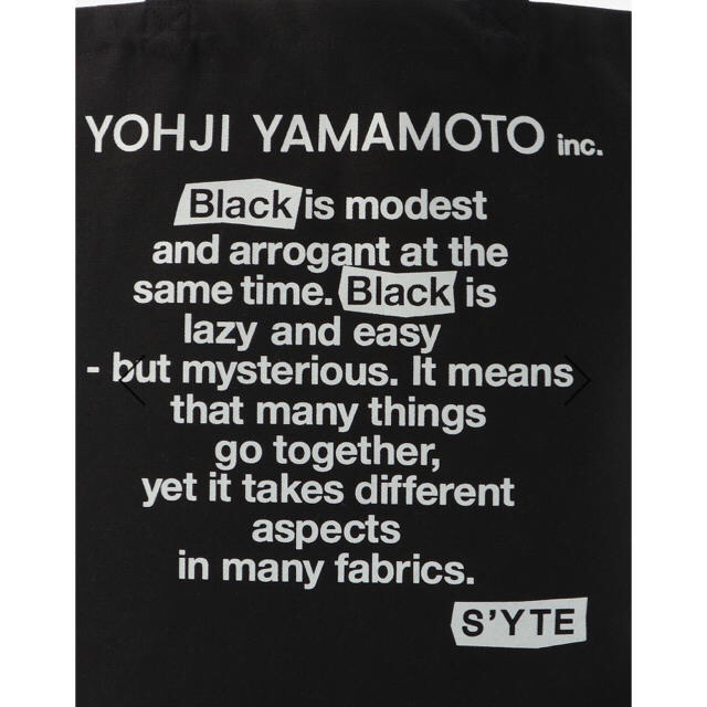 Yohji Yamamoto(ヨウジヤマモト)の新品 S'YTE  ヨウジヤマモト トート「Black Is Modest」 メンズのバッグ(トートバッグ)の商品写真