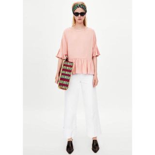 ザラ(ZARA)の新品☆ZARA trf ザラ ルーズフィットフリルデザイントップス(シャツ/ブラウス(半袖/袖なし))