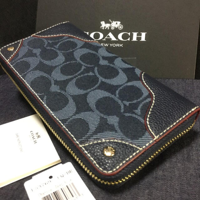 限定セール❣️新品コーチ長財布 デニム ミッドナイトブルー ラウンドファスナー