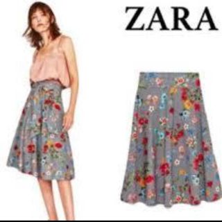 ザラ(ZARA)のzaraザラ＊ギンガムチェックフラワースカート(ひざ丈スカート)