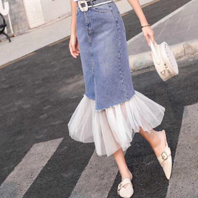 dholic(ディーホリック)のデニム チュール スカート レディースのスカート(ひざ丈スカート)の商品写真