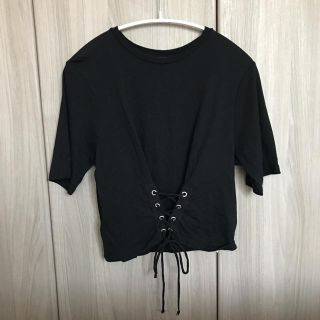 ザラ(ZARA)のZARAザラ★黒ティシャツ★レースアップ(Tシャツ(半袖/袖なし))