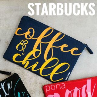 スターバックスコーヒー(Starbucks Coffee)の海外限定スタバ♡キャンバス地ポーチ(ネイビー×イエロー)(ポーチ)