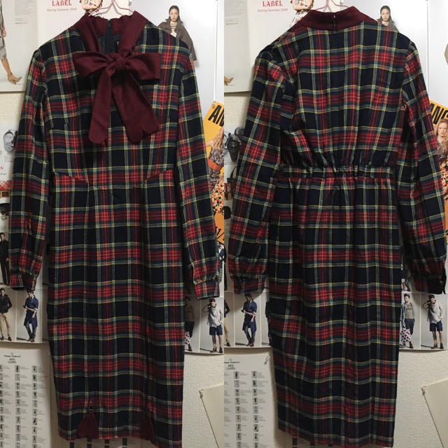 PAMEO POSE(パメオポーズ)の藤田ニコル着用 パメオポーズ Heart Bow Plaid Dres レディースのワンピース(ひざ丈ワンピース)の商品写真