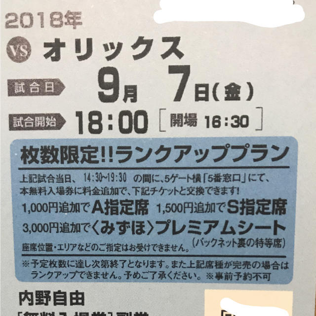 5月7日　ソフトバンクホークス　チケット3枚