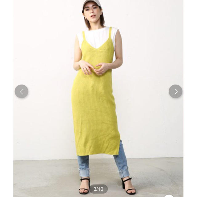 AZUL by moussy(アズールバイマウジー)のニットキャミワンピース  ベージュ レディースのワンピース(ロングワンピース/マキシワンピース)の商品写真