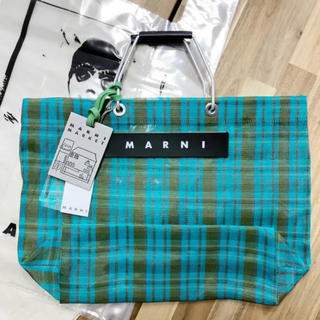 マルニ(Marni)の新品 マルニ フラワーカフェ ストライプ トートバッグ チェック バッグ レザー(トートバッグ)