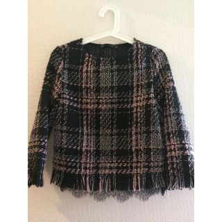 ザラ(ZARA)のzara ツイード プルオーバー 裾レース(カットソー(長袖/七分))