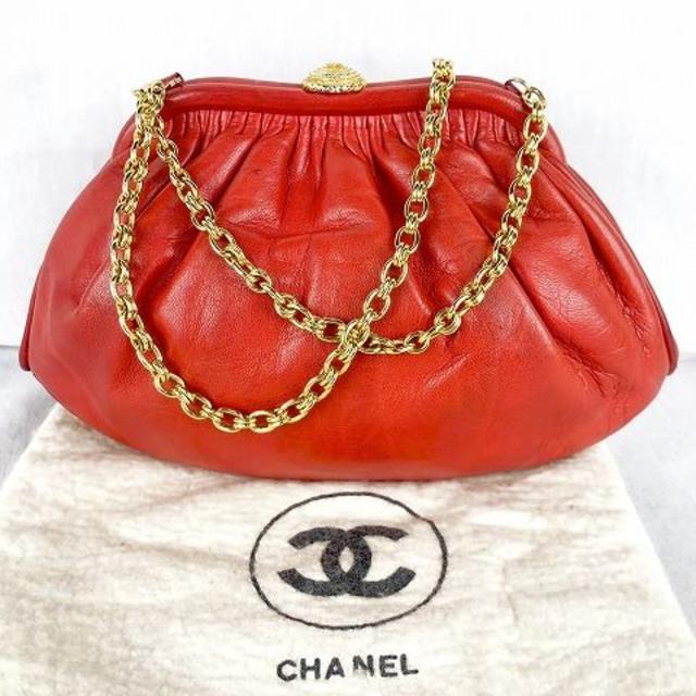 激安超安値 CHANEL ショルダーバッグ レッド チェーン がま口