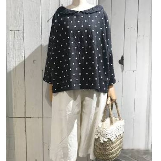 新品 レースドットプリントブラウス