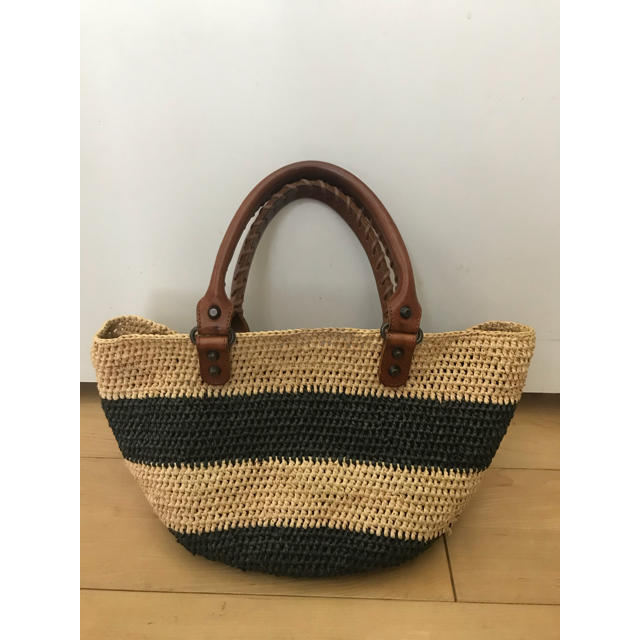 BALENCIAGA バレンシア 定番 カゴバッグ ラフィア ボーダー バッグ