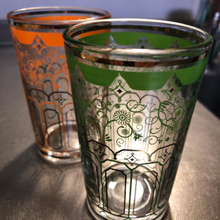 デュラレックス(DURALEX)のデュラレックス社 モロッコグラス オレンジ色&グリーン色(グラス/カップ)