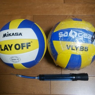 ミカサ(MIKASA)の新品バレーボール5号、中古バレーボール4号、使用済み空気入れ(バレーボール)