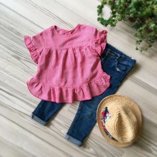 ザラキッズ(ZARA KIDS)の✨ flower様✨ZARA 104 ギンガムフリルブラウス(ブラウス)