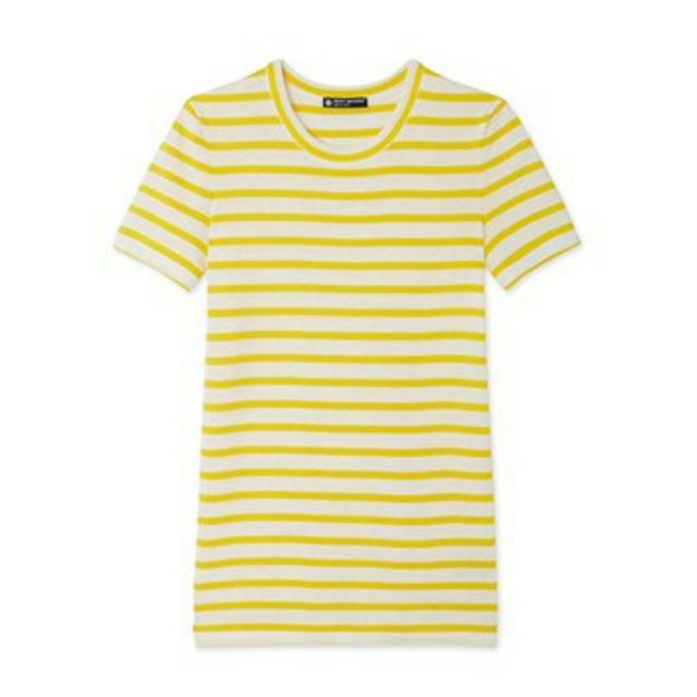 PETIT BATEAU(プチバトー)の新品 プチバトー ボーダー クルーネック 半袖 Tシャツ イエロー×ホワイト  レディースのトップス(Tシャツ(半袖/袖なし))の商品写真