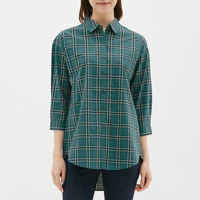 GU(ジーユー)の《新品》 GU チェックロングシャツ ダークグリーン レディースのトップス(Tシャツ(長袖/七分))の商品写真