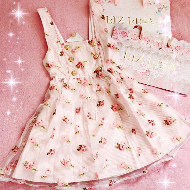 LIZ LISA(リズリサ)の☆リズリサLIZLISA☆ストライプ×オーガンジー花柄ジャンスカワンピース☆新品 レディースのワンピース(ミニワンピース)の商品写真