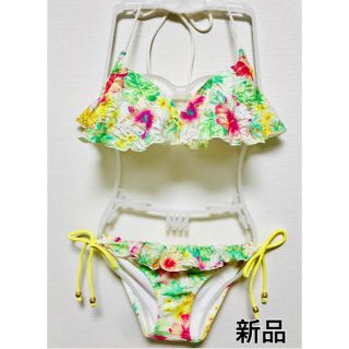 ★新品 トロピカル 緑 赤 花(水着)