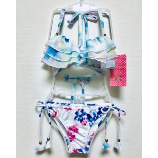 ★新品 Sweet Flavor パステルカラー 青 花柄(水着)