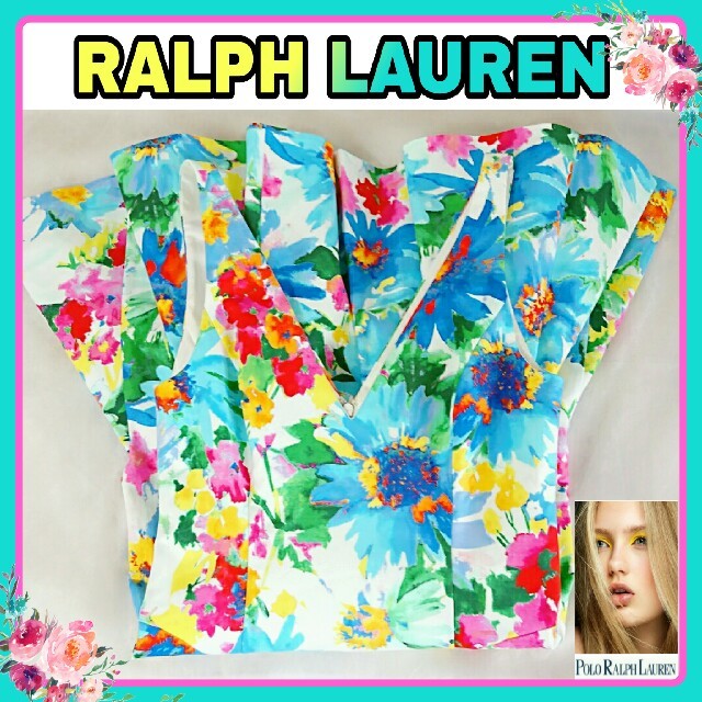 POLO RALPH LAUREN(ポロラルフローレン)のラルフローレン💗夏色マルチカラー🌈華やかフラワー主役ワンピ🌈 size 0 レディースのワンピース(ひざ丈ワンピース)の商品写真