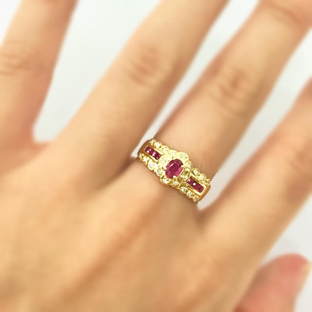 鑑定済み 豪華ルビーダイヤモンドK18ゴールドリング レディースのアクセサリー(リング(指輪))の商品写真