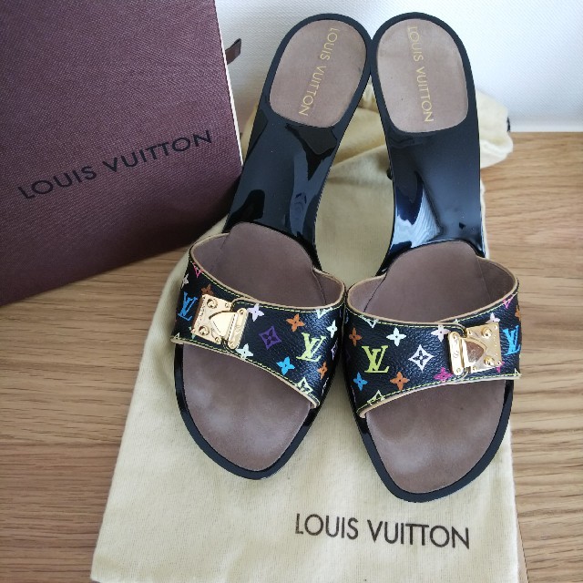 LOUIS VUITTON マルチカラー黒 サンダル 38