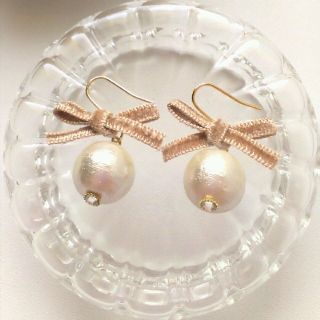 コットンパール×リボン*ピアス**(ピアス)
