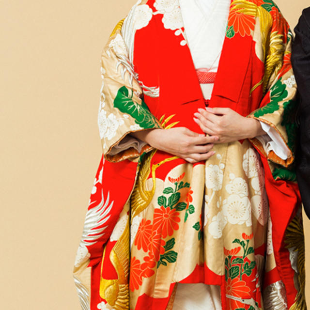 色打掛 赤 鶴 箔の松 豪華 刺繍 婚礼衣装 - 着物