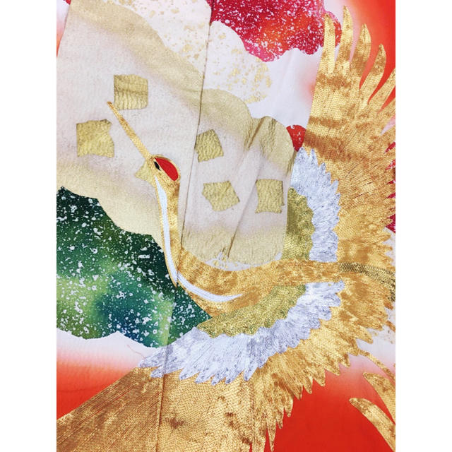 色打掛 赤 鶴 箔の松 豪華 刺繍 婚礼衣装 - 着物