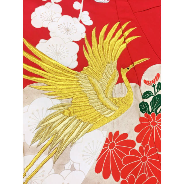 色打掛 赤 鶴 箔の松 豪華 刺繍 婚礼衣装 - 着物
