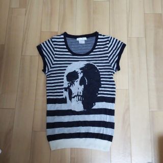 ヒステリックグラマー(HYSTERIC GLAMOUR)の美品●ヒステリックグラマー スカル ドクロ ボーダー ニットカットソーTシャツ (Tシャツ(半袖/袖なし))