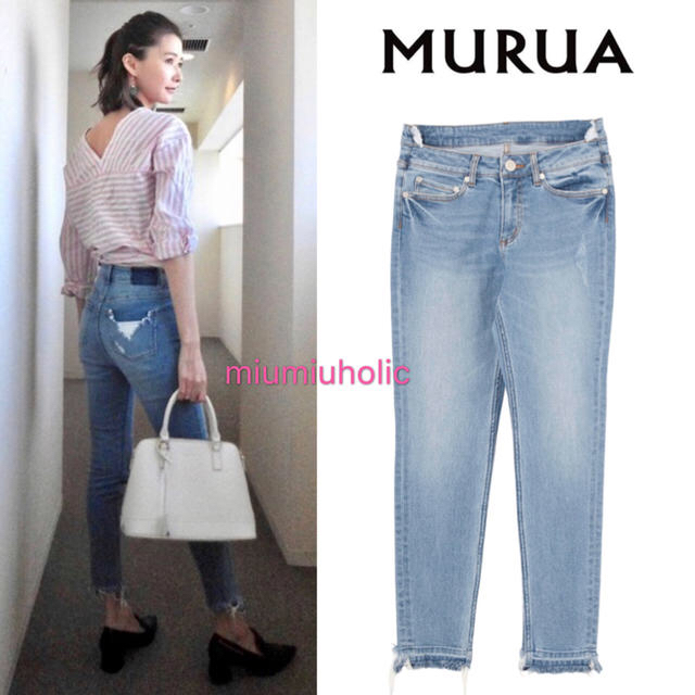 MURUA(ムルーア)の新品定価¥12650 MURUA ステップベルトSkinny スキニー デニム レディースのパンツ(デニム/ジーンズ)の商品写真