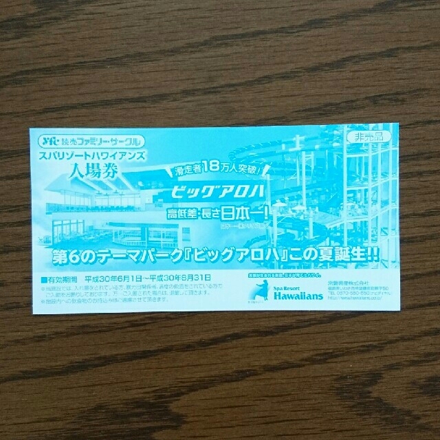 ハワイアンズ 無料券 チケットの施設利用券(プール)の商品写真