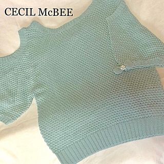 セシルマクビー(CECIL McBEE)のCECIL McBEE リボン付き サマーニット ☆ セシルマクビー グリーン系(ニット/セーター)