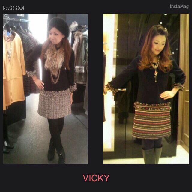 VICKY(ビッキー)のVICKY ツィード切替ワンピース レディースのワンピース(ひざ丈ワンピース)の商品写真