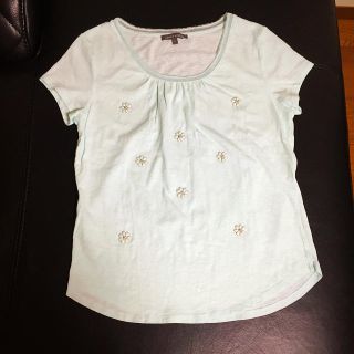 ローラアシュレイ(LAURA ASHLEY)のローラ・アシュレイ トップス 水色 ビーズ L(Tシャツ(半袖/袖なし))